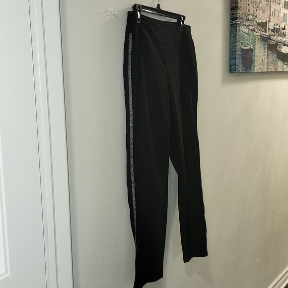 Up~ Slimming Black Pants With Silver Sparkle On Each Side Size 10 - Picture 2 of 7
